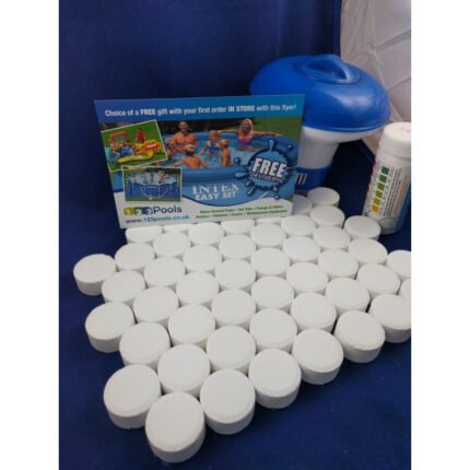 Premier Blue Multifunction Chlorine Tablets Kit with Dispenser & Test Strips - Pool, Hot Tub & Spa